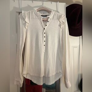 Anthropologie Pilcro Ruffled V-Neck Long Sleeve Top Anthropologie Off White S